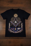 Masonic Lodge T-Shirt - Tempus Fugit Labor Omnia Vincit | All-Seeing Eye & Square and Compass Graphic Tee