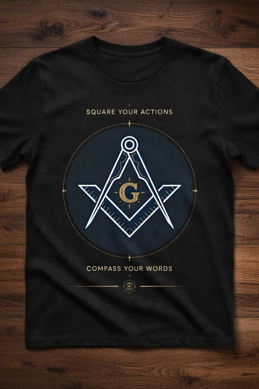 Square Your Actions, Compass Your Words | Masonic Square & Compass T-Shirt